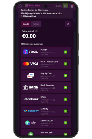 Formulaire de dépôt dans un casino en ligne