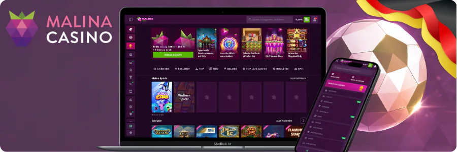 Bildschirm mit den Hauptfunktionen der Casino-Plattform