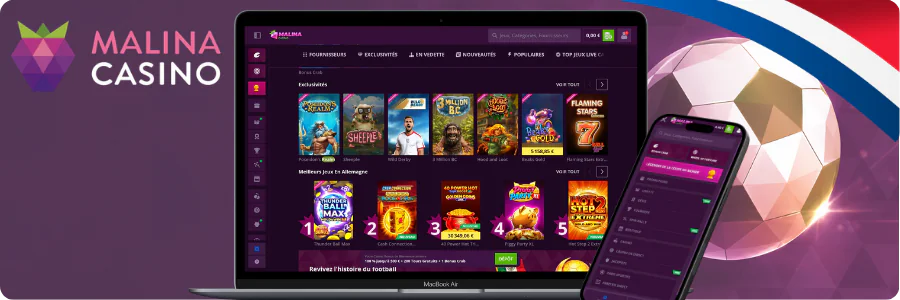 Écran des fonctionnalités principales du casino